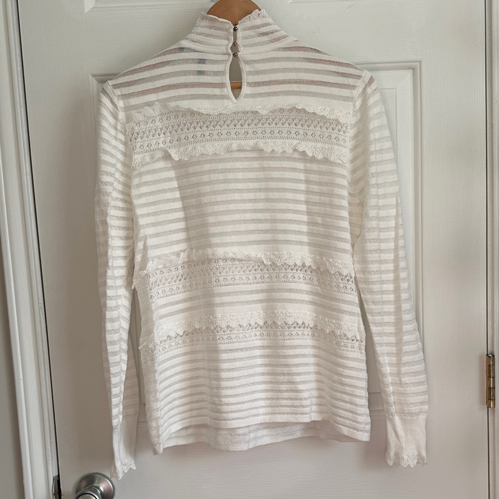 White House Black Market Ivory Striped Knit Top - Picture 7 of 8